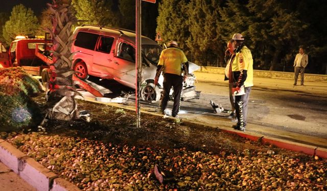 Denizli'de hafif ticari araç ağaca çarptı: 2 ölü